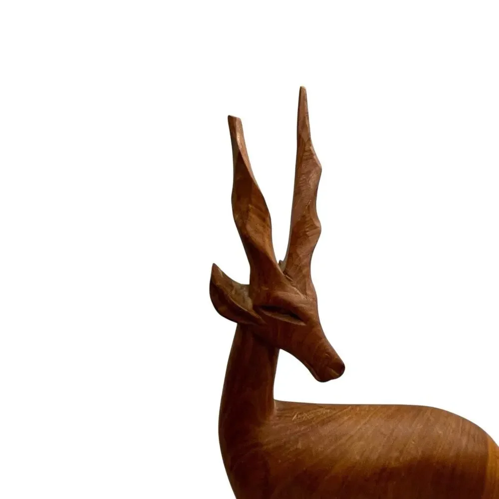 1967 Antelopes Figurines Sculptures Vintate Hand Carved Signed Wood